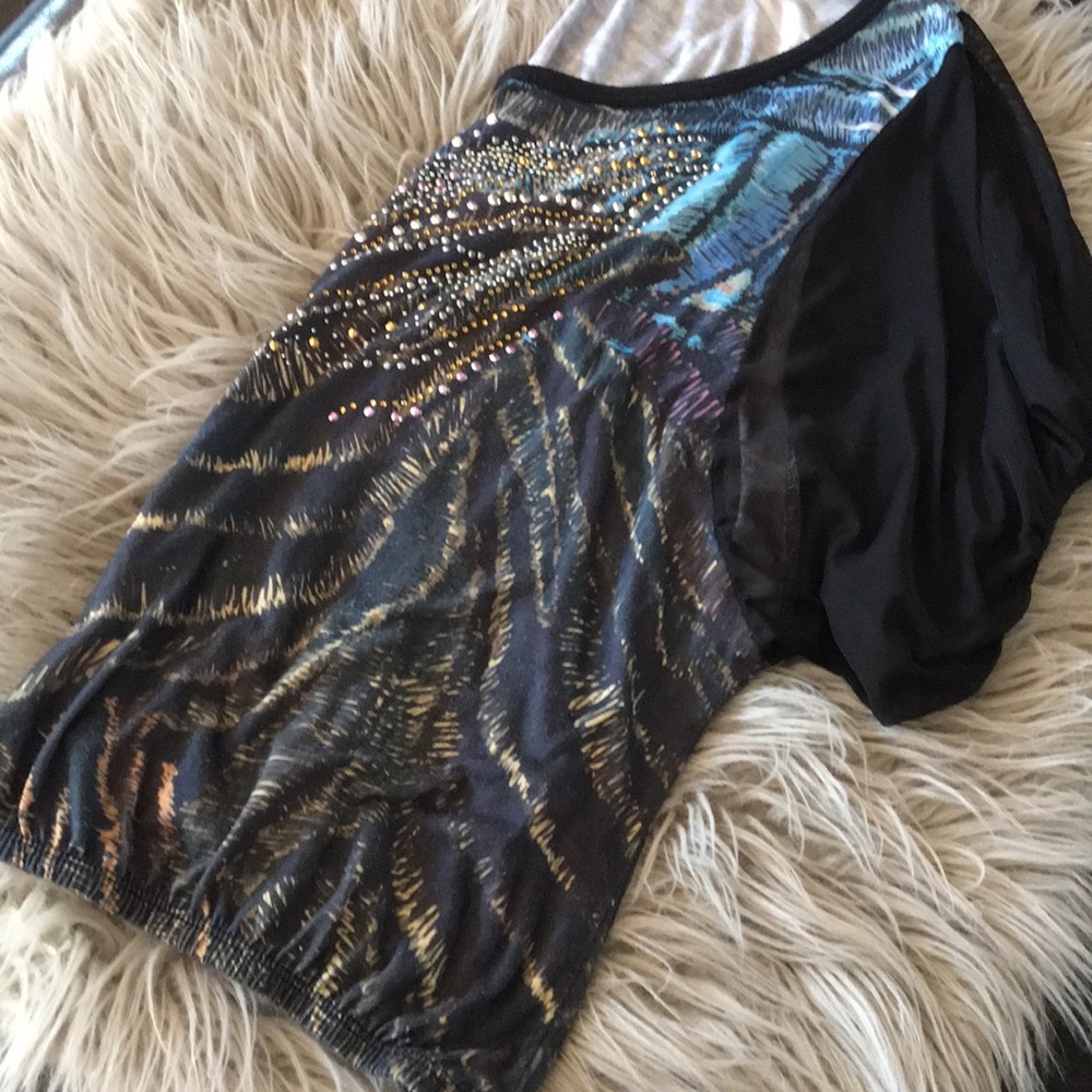 Daytrip rhinestone top with sheer sleeves